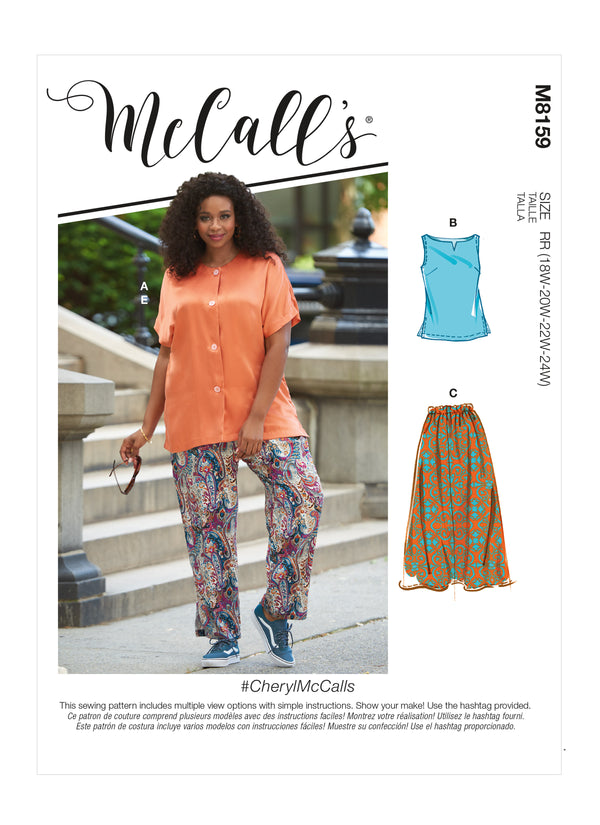 M8159 #CherylMcCalls - Chemises avec fente sur le côté, haut, jupes et pantalons pour femme (Size: 18W-20W-22W-24W)