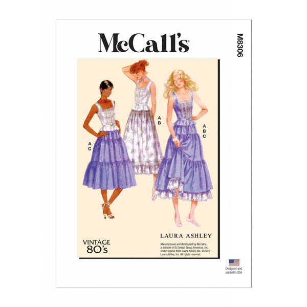 M8306 Misses' Top and Skirts by Laura Ashley (6-8-10-12-14)