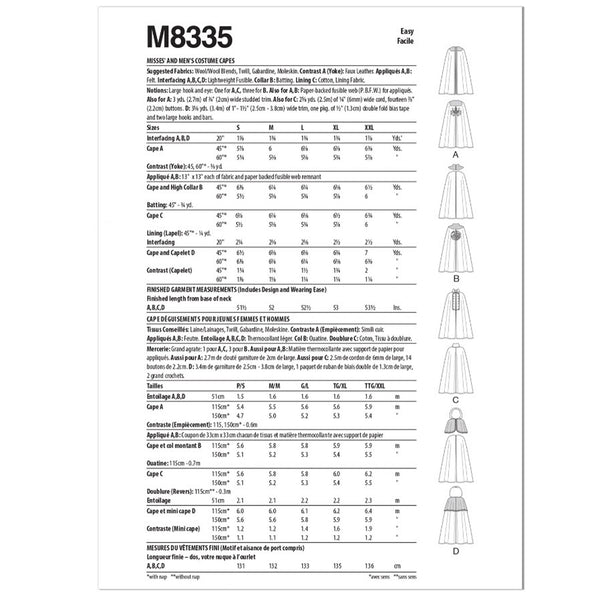 M8335 Men's and Misses' Costume Capes (S-M-L-XL-XXL)