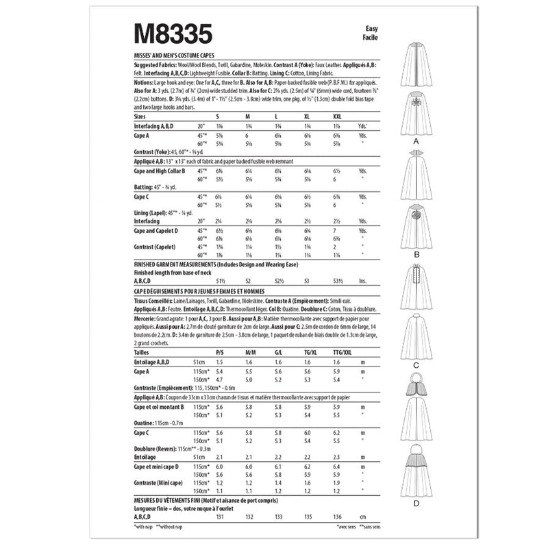 M8335 Capes de déguisement (P-M-G-TG-TTG)