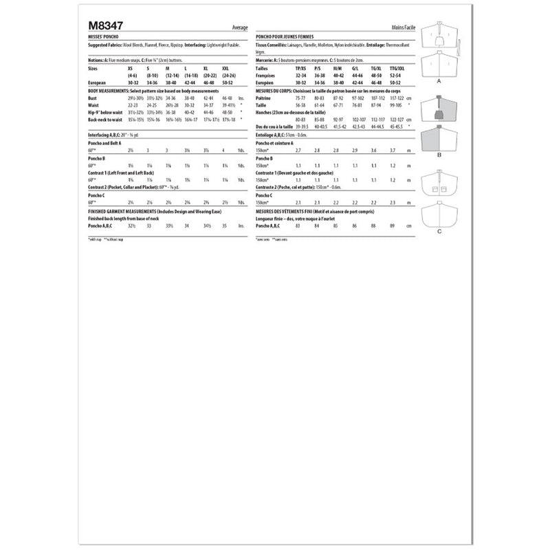 M8347 Poncho pour femmes (G-TG-TTG)