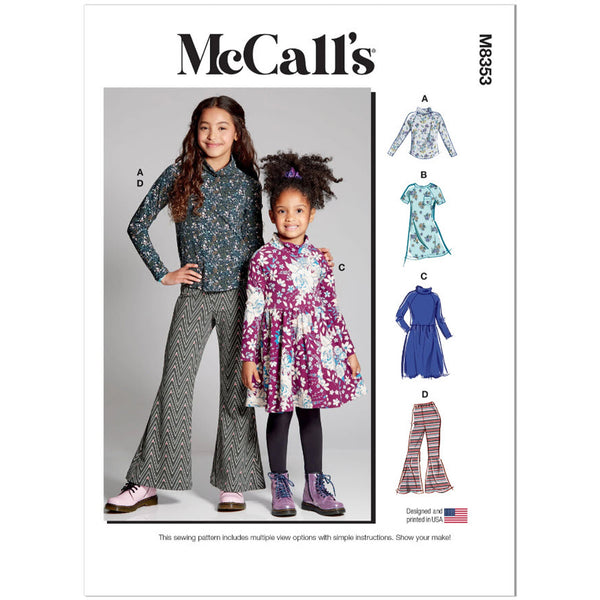 M8353 Children's and Girls' Knit Top, Dresses and Pants (7-8-10-12-14)