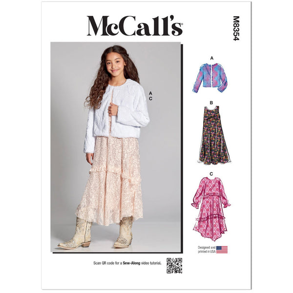 M8354 Girls' Dress, Slip Dress and Jacket (7-8-10-12-14)