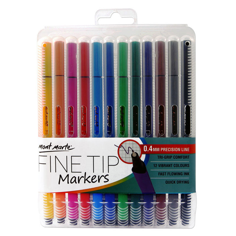 MONT MARTE Fine Tip Tri Grip Markers in Case - 12pcs