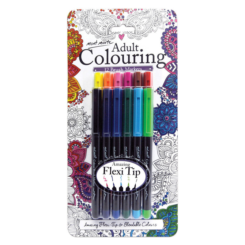 MONT MARTE Adult Colouring Brush Markers - 12pcs