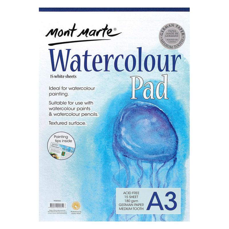 MONT MARTE Watercolour Pad 180gsm - 15 Sheets - A3
