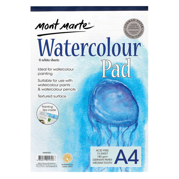 MONT MARTE Premium Watercolour Pad 180g - 15 Sheets - A4