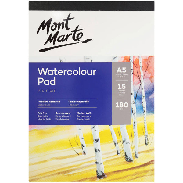 MONT MARTE Tablette à aquarelle de grande qualité 180gsm - 15 feuilles - A5