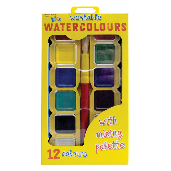 MONT MARTE Ensemble pour l'aquarelle pour enfants bloc de 12 couleurs avec palette et pinceau