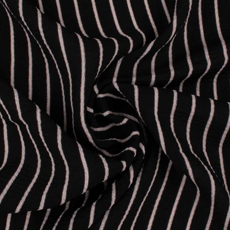 Tissu de polyester imprimé Fantaisie - Rayures - Noir