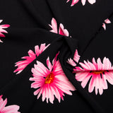Tissu de polyester imprimé assorti - Marguerites - Noir / Rose