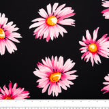 Tissu de polyester imprimé assorti - Marguerites - Noir / Rose