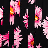 Tissu de polyester imprimé assorti - Marguerites - Noir / Rose