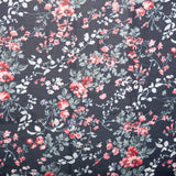 Tissu de polyester imprimé assorti - Branche fleuris - Noir / Rouge