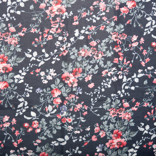 Assorted Polyester Print - Flower branch - Black / Red