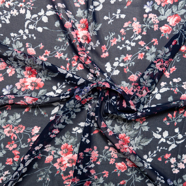 Assorted Polyester Print - Flower branch - Black / Red