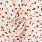 Tissu de polyester imprimé Fantaisie - Bouton de rose - Blanc cassé / Rouge