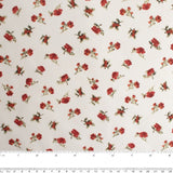 Tissu de polyester imprimé Fantaisie - Bouton de rose - Blanc cassé / Rouge