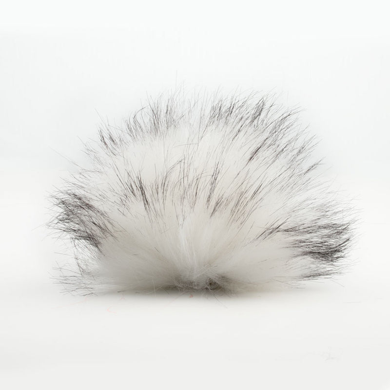 Faux Fur PomPom 10cm - White W/ Black Tips