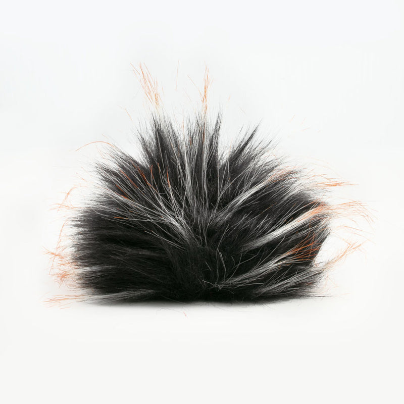 Faux Fur PomPom 10cm - Black W/ Red Tips