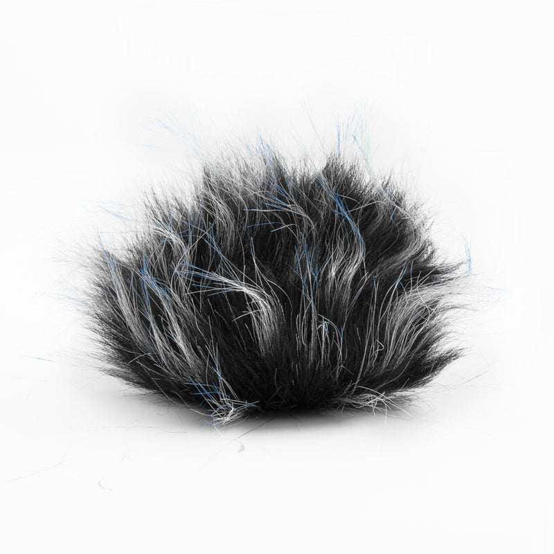 Faux Fur PomPom 10cm - Black W/ Blue Tips