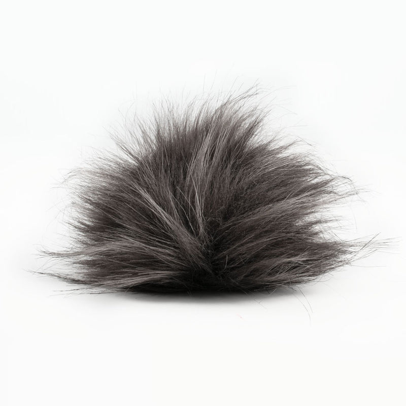 Faux Fur PomPom 10cm - Black W/ Grey Tips