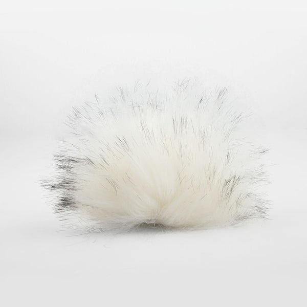 Faux Fur PomPom 12cm - Off White W/ Black Tips
