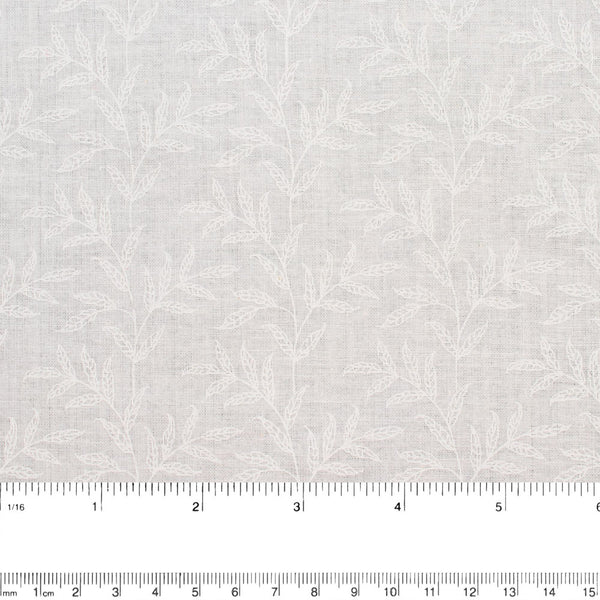 Coton imprimé Laque Stacey - Feuilles - Blanc
