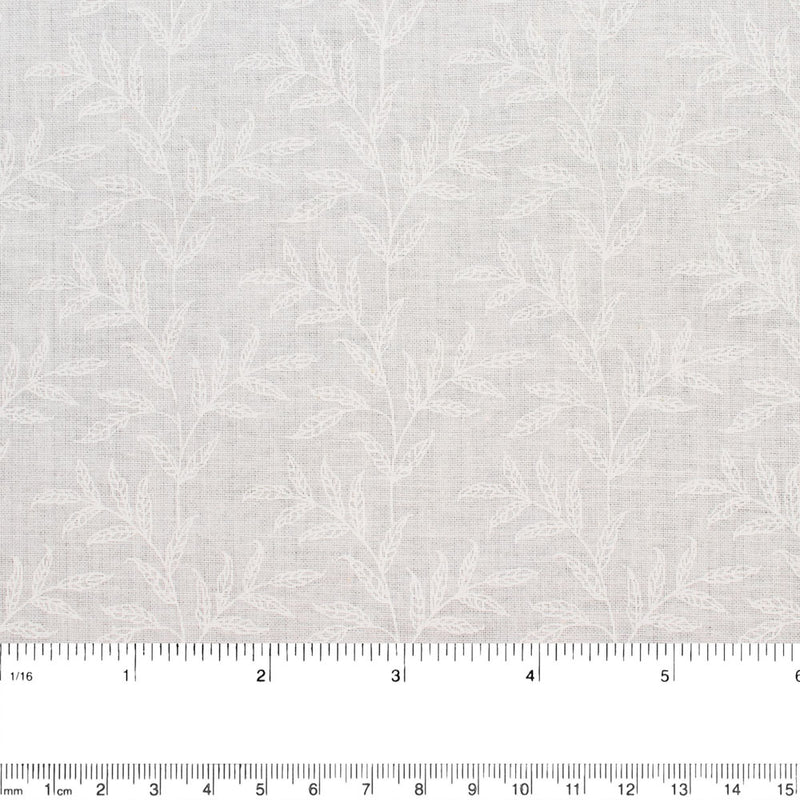 Coton imprimé Laque Stacey - Feuilles - Blanc