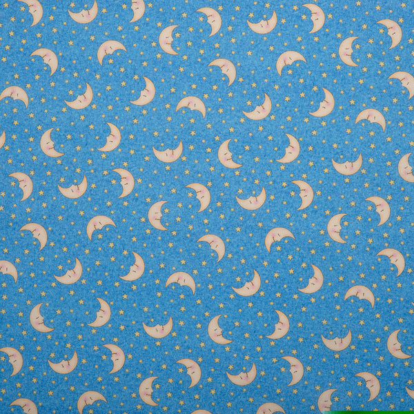 Licensed Cotton Print - Bazooples - Moon / Stars - Blue