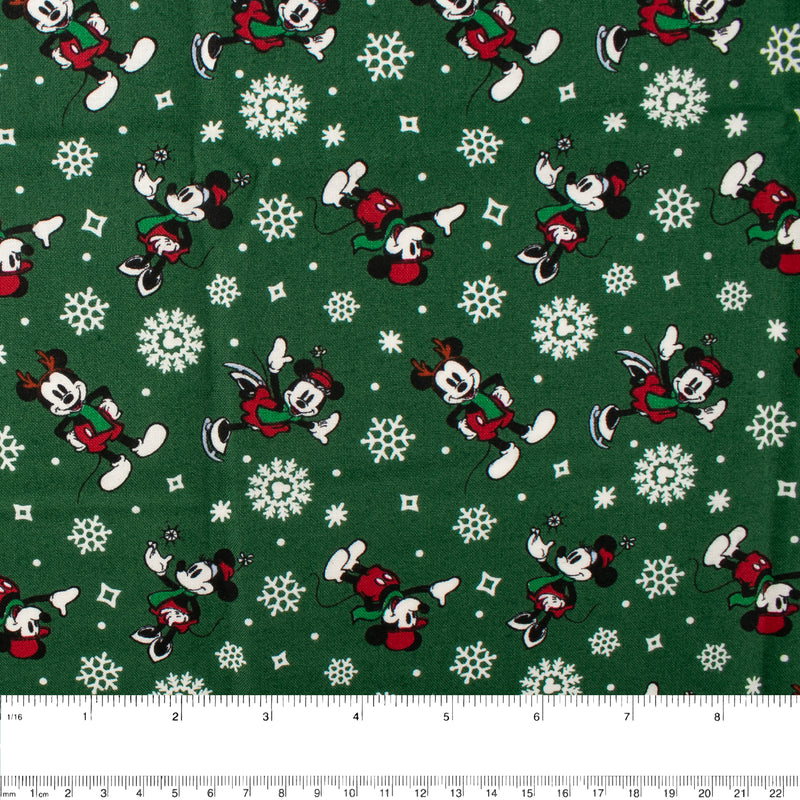 Coton imprimé sous licence - Disney - Mickey Noël - Vert