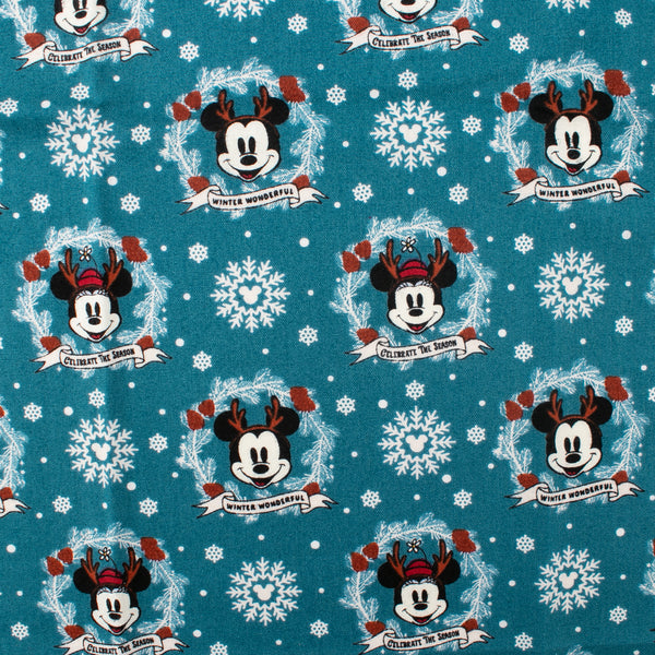 Coton imprimé sous licence - Disney - Mickey Noël - Bleu