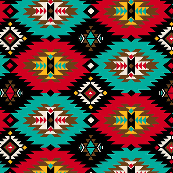 SPIRIT TRAIL - Coton imprimé - Navajo - Noir / Rouge / Turquoise