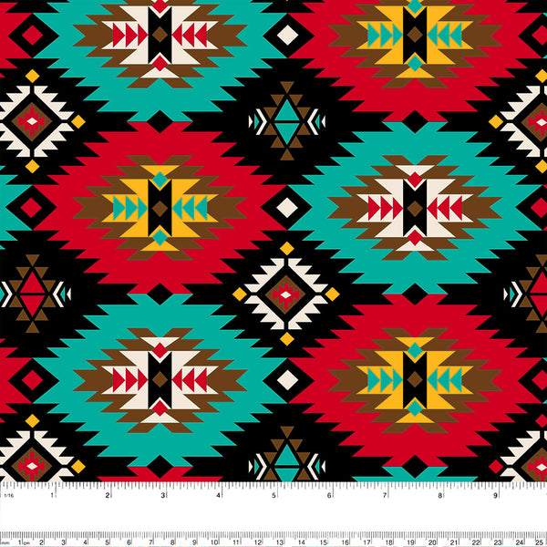 SPIRIT TRAIL - Coton imprimé - Navajo - Noir / Rouge / Turquoise