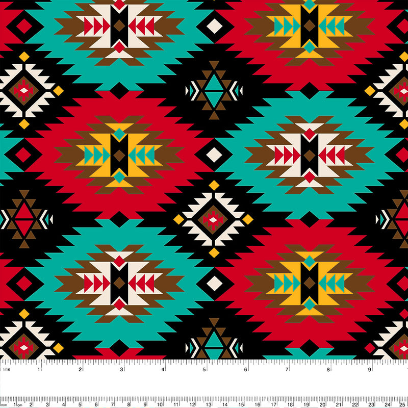 SPIRIT TRAIL Printed Cotton - Navajo - Black / Red / Turquoise