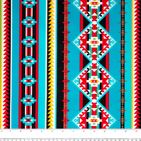SPIRIT TRAIL Printed Cotton - Navajo - Blue / Red / Black