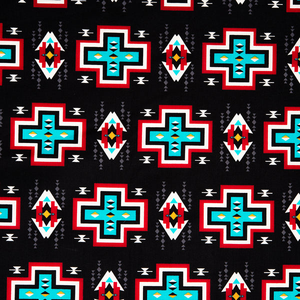 SPIRIT TRAIL Printed Cotton - Navajo cross - Black