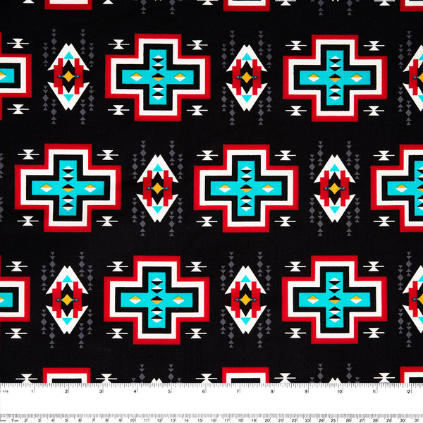 SPIRIT TRAIL Printed Cotton - Navajo cross - Black