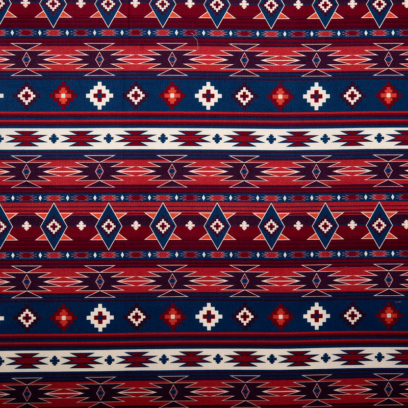 SPIRIT TRAIL Printed Cotton - Navajo stripe - Navy / Red