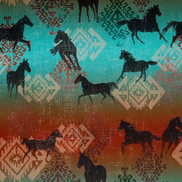 SPIRIT TRAIL Printed Cotton - Horses - Turquoise