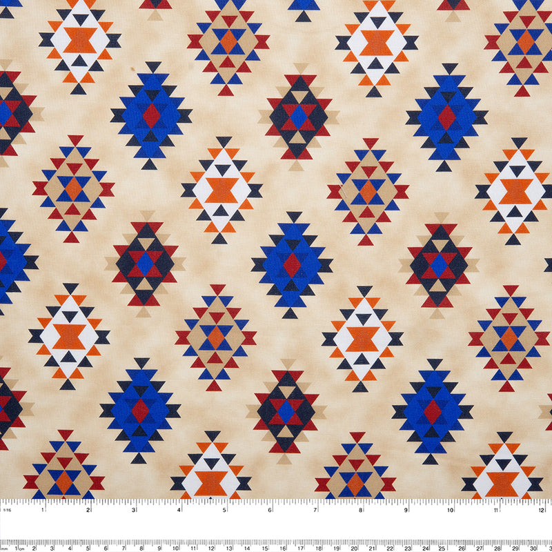 SPIRIT TRAIL - Coton imprimé - Navajo géométrique - Beige