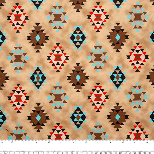 SPIRIT TRAIL - Coton imprimé - Navajo géométrique - Brun
