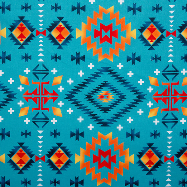 SPIRIT TRAIL Printed Cotton - Navajo diamond - Turquoise