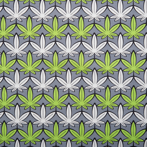 MARY JANE - Printed Cotton - Stripes leaves - Grey