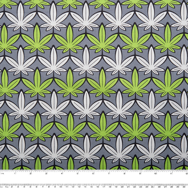 MARY JANE - Printed Cotton - Stripes leaves - Grey