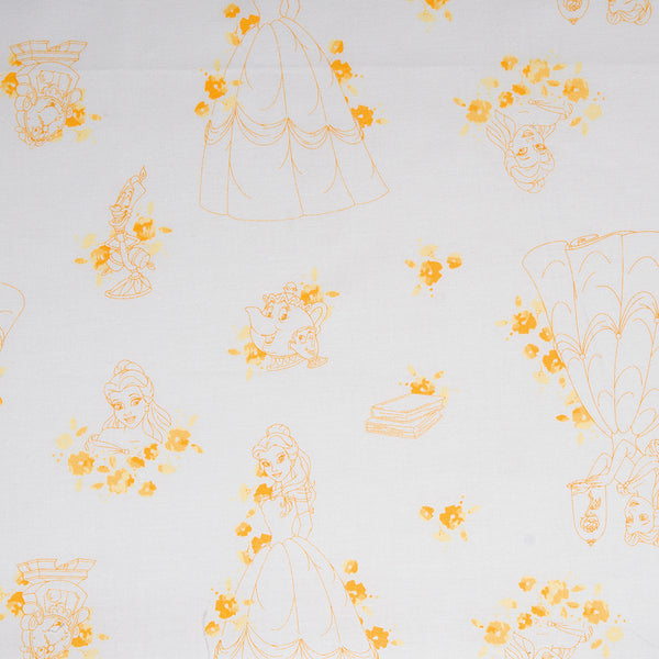 Camelot - PRIVILÈGE - Licensed Cotton Print - Princess Disney - Bella - White / Yellow