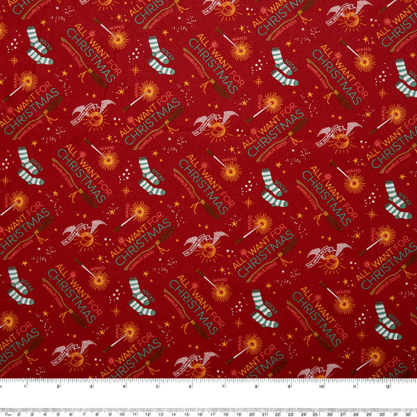 Camelot - PRIVILÈGE - Licensed Cotton Print - Harry Potter - Nimbus 2000 - Red