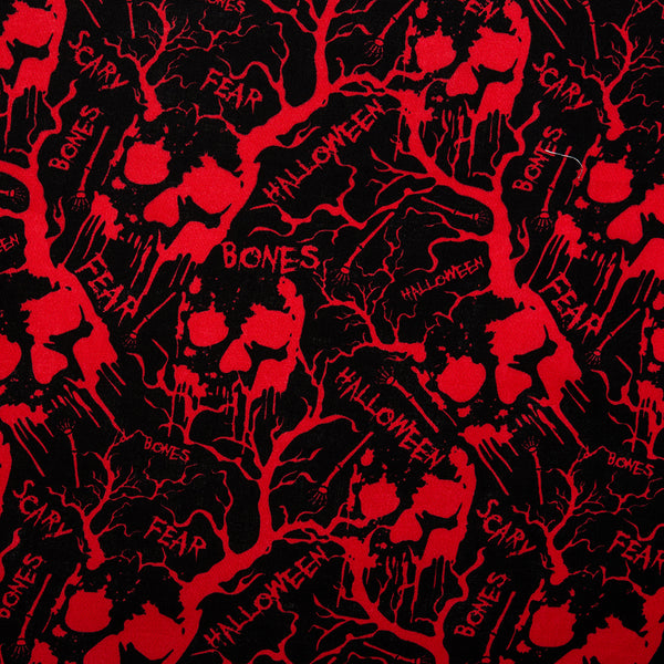SEW SPOOKTACULAR Printed cotton - Skull / Tree - Black