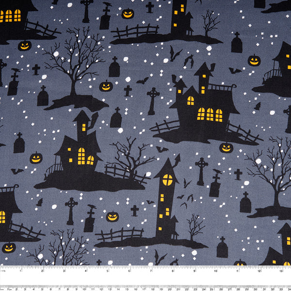 SEW SPOOKTACULAR Printed cotton - Haunted House - Grey