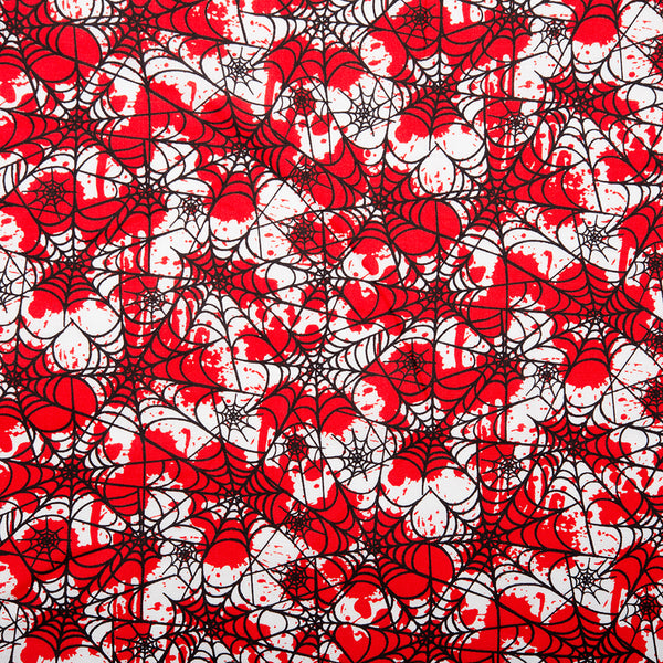 SEW SPOOKTACULAR - Coton imprimé - Toiles d'araignée - Blanc / Rouge